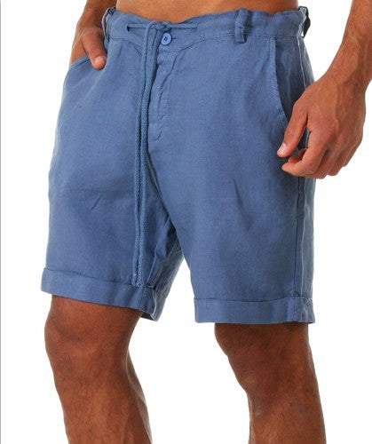 Men's linen casual shorts with drawstring