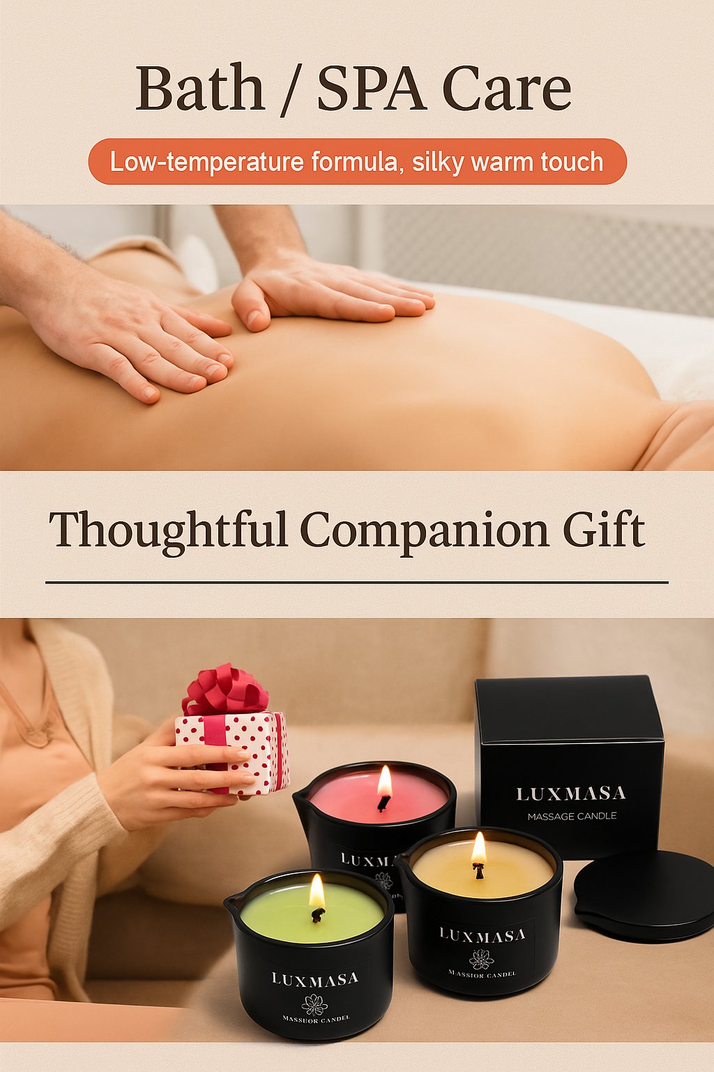Coconut oil Low-Temperature SPA Massage Candle With Aromatherapy Essential Oil Skincare