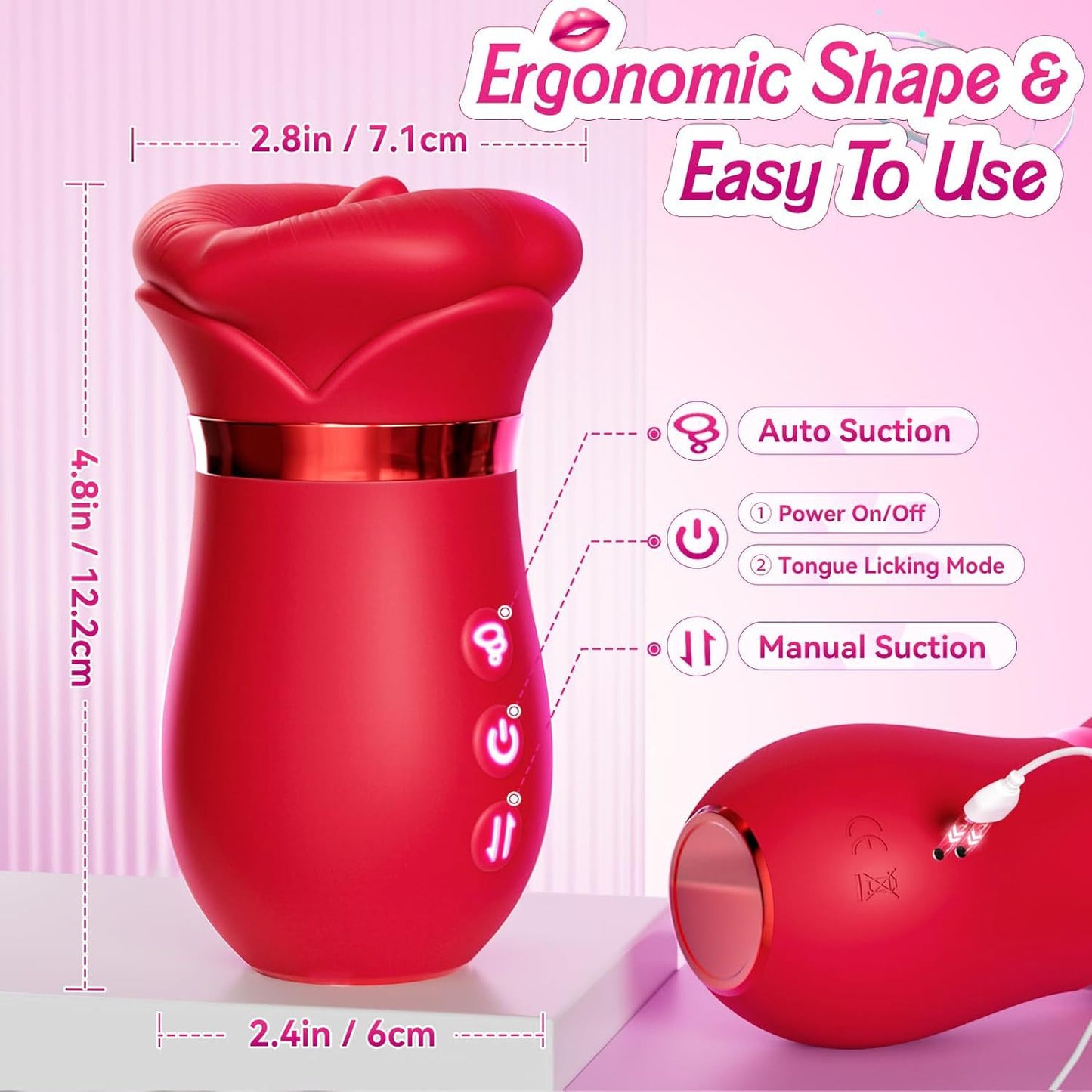 APP 5IN1 Mouth Sucking Vibrator Rose Sex Toy, 10 Tongue Licking, 3 Auto & 1 Manual Sucking