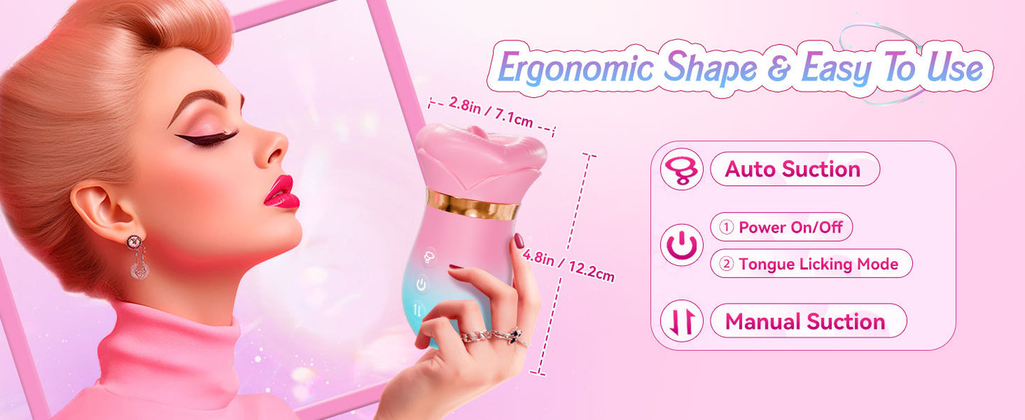 APP 5IN1 Mouth Sucking Vibrator Rose Sex Toy, 10 Tongue Licking, 3 Auto & 1 Manual Sucking