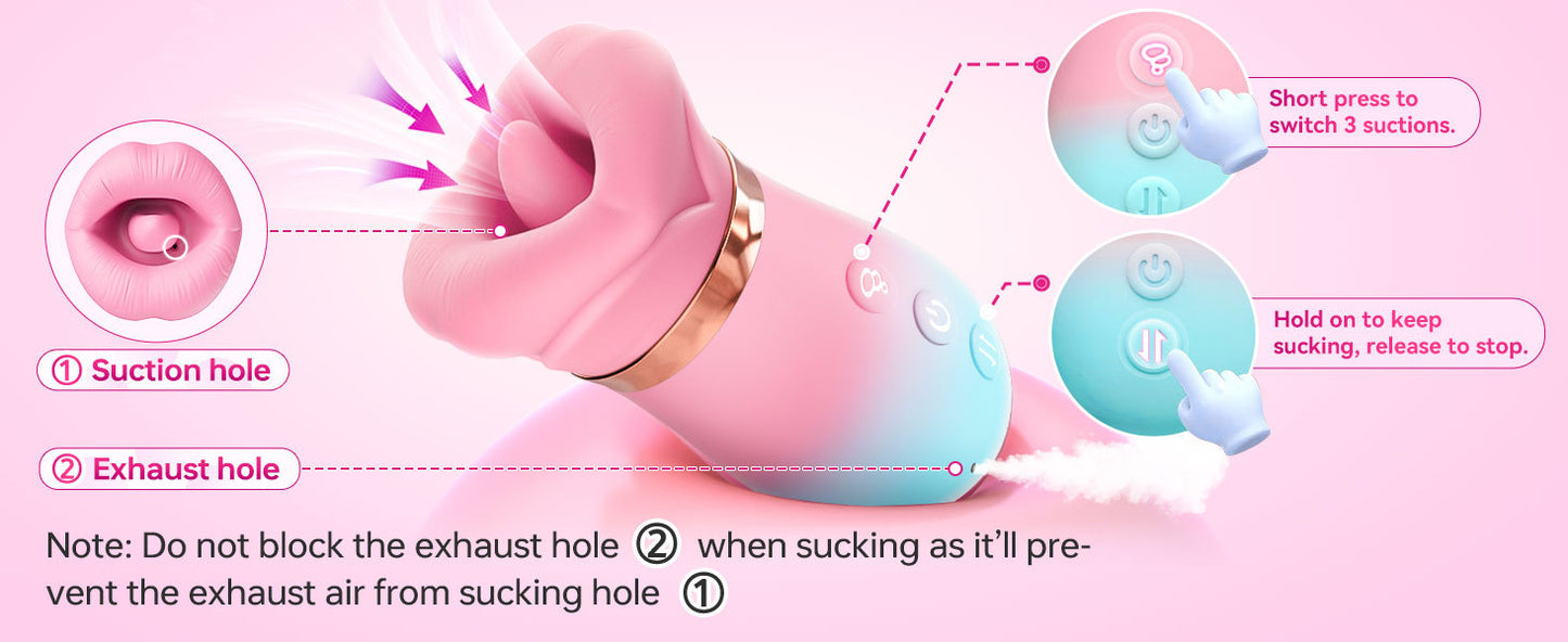 APP 5IN1 Mouth Sucking Vibrator Rose Sex Toy, 10 Tongue Licking, 3 Auto & 1 Manual Sucking