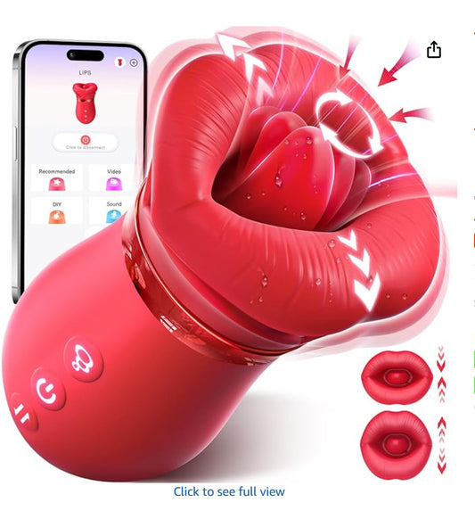 APP 5IN1 Mouth Sucking Vibrator Rose Sex Toy, 10 Tongue Licking, 3 Auto & 1 Manual Sucking