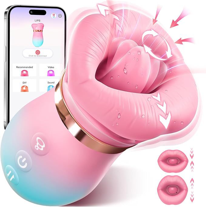 APP 5IN1 Mouth Sucking Vibrator Rose Sex Toy, 10 Tongue Licking, 3 Auto & 1 Manual Sucking
