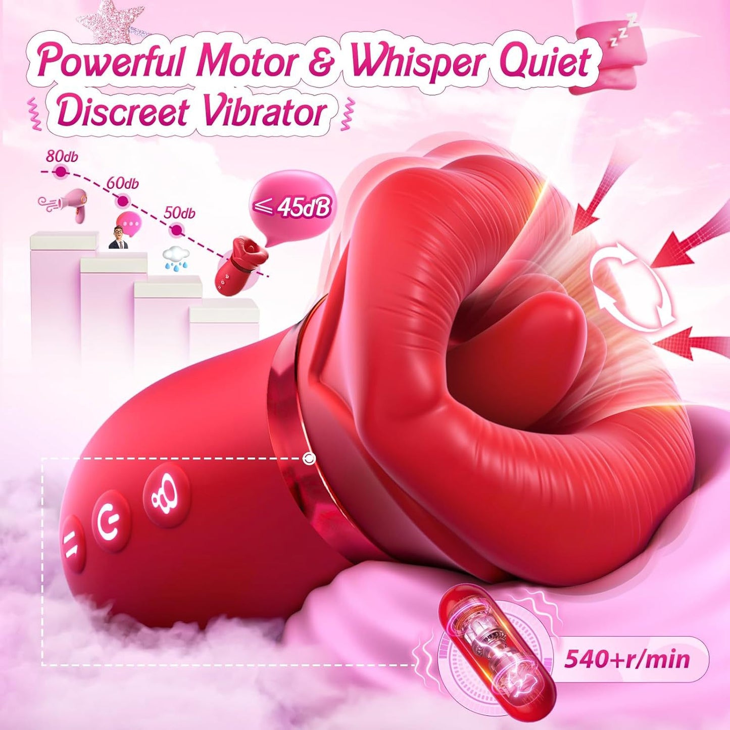 APP 5IN1 Mouth Sucking Vibrator Rose Sex Toy, 10 Tongue Licking, 3 Auto & 1 Manual Sucking