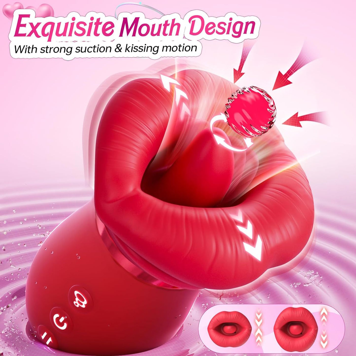APP 5IN1 Mouth Sucking Vibrator Rose Sex Toy, 10 Tongue Licking, 3 Auto & 1 Manual Sucking