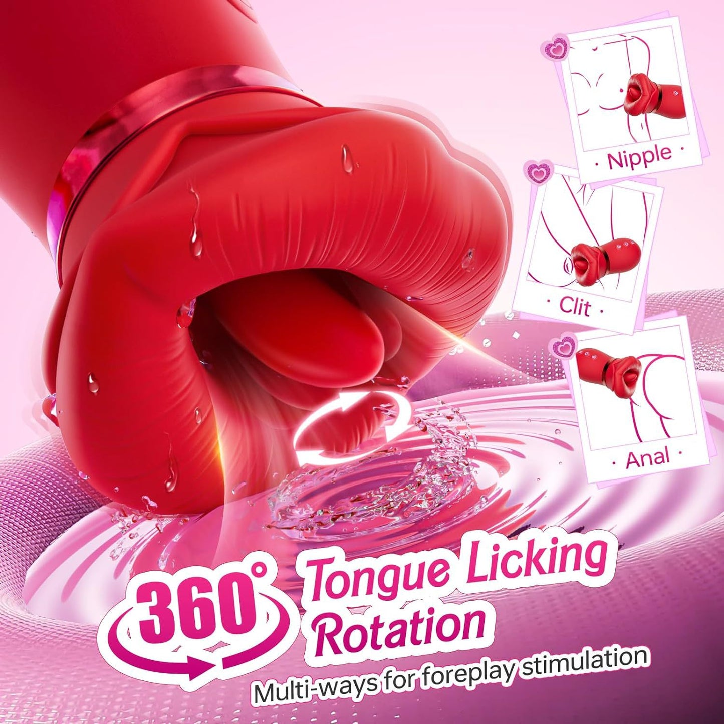 APP 5IN1 Mouth Sucking Vibrator Rose Sex Toy, 10 Tongue Licking, 3 Auto & 1 Manual Sucking