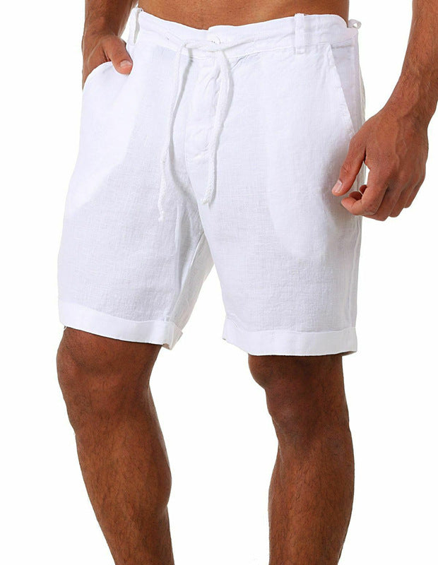 Men's linen casual shorts with drawstring