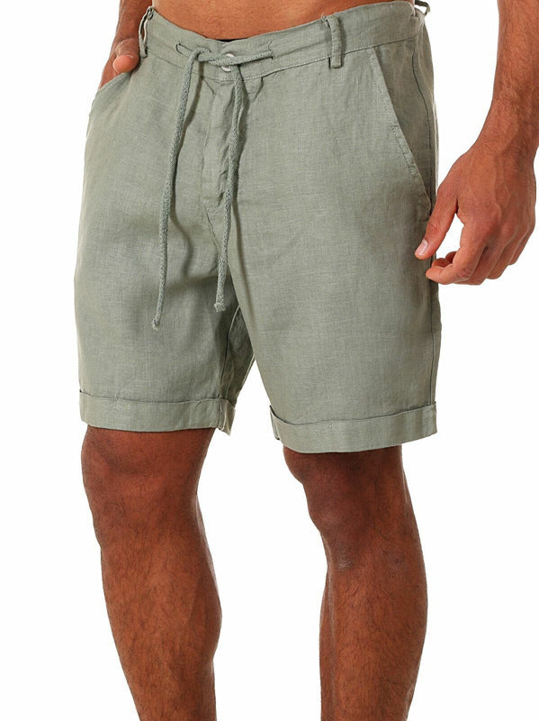 Men's linen casual shorts with drawstring