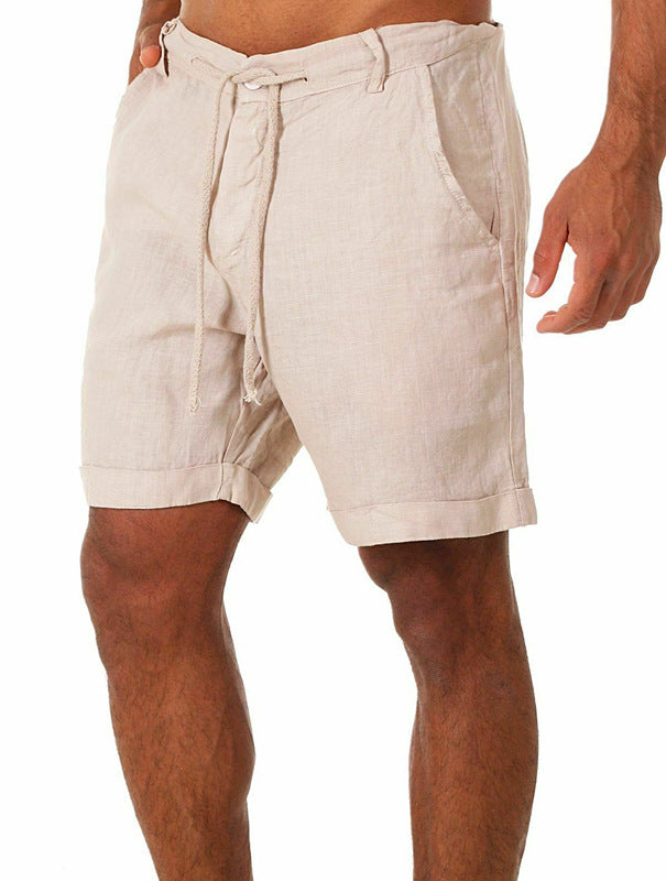 Men's linen casual shorts with drawstring